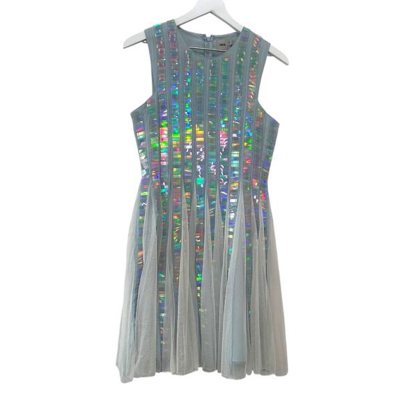 ASOS Silver Holographic Sleeveless Fit & Flare Party Dress Size 6 - Picture 2 of 13